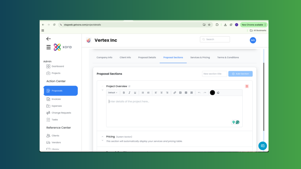 how to create a client proposal with Xora